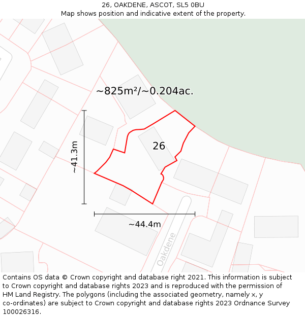 26, OAKDENE, ASCOT, SL5 0BU: Plot and title map