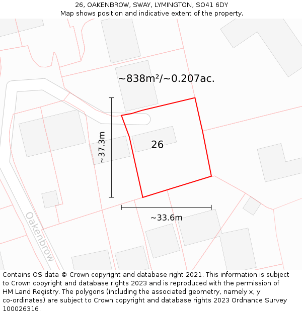26, OAKENBROW, SWAY, LYMINGTON, SO41 6DY: Plot and title map
