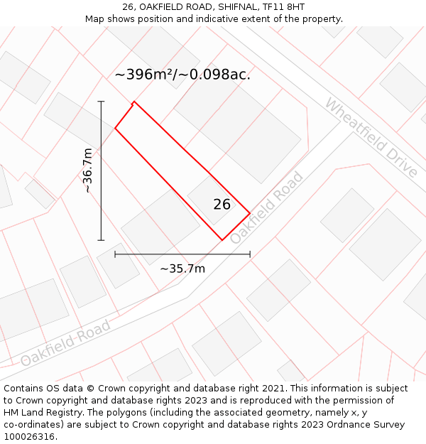 26, OAKFIELD ROAD, SHIFNAL, TF11 8HT: Plot and title map