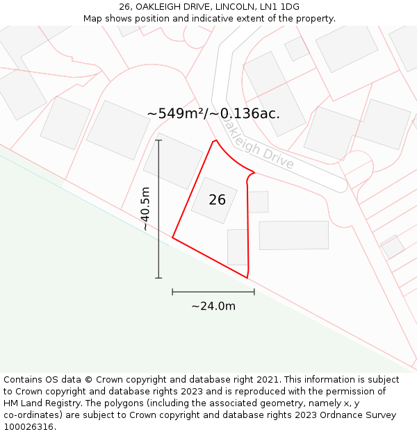 26, OAKLEIGH DRIVE, LINCOLN, LN1 1DG: Plot and title map