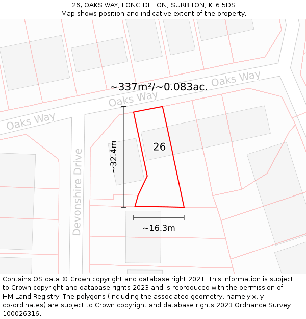 26, OAKS WAY, LONG DITTON, SURBITON, KT6 5DS: Plot and title map