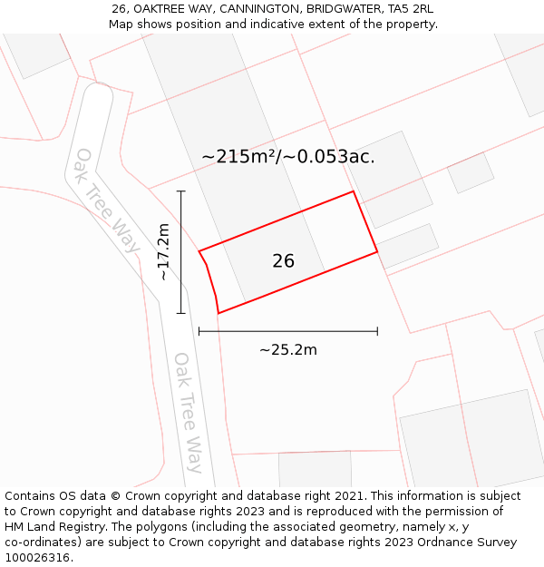 26, OAKTREE WAY, CANNINGTON, BRIDGWATER, TA5 2RL: Plot and title map