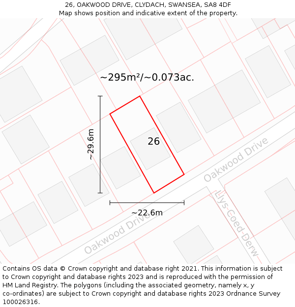 26, OAKWOOD DRIVE, CLYDACH, SWANSEA, SA8 4DF: Plot and title map