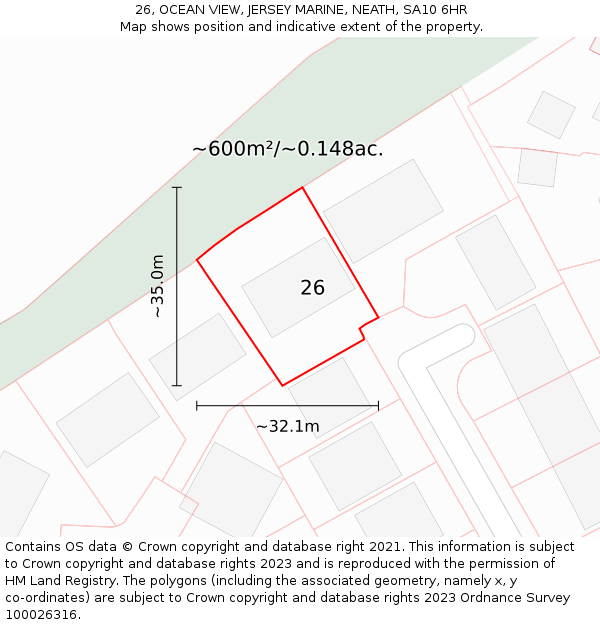 26, OCEAN VIEW, JERSEY MARINE, NEATH, SA10 6HR: Plot and title map