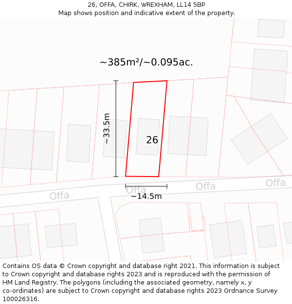 26, OFFA, CHIRK, WREXHAM, LL14 5BP: Plot and title map
