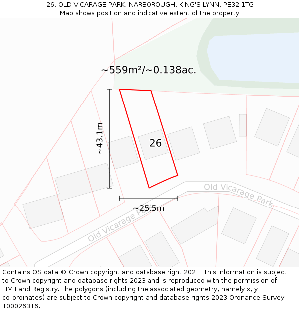 26, OLD VICARAGE PARK, NARBOROUGH, KING'S LYNN, PE32 1TG: Plot and title map