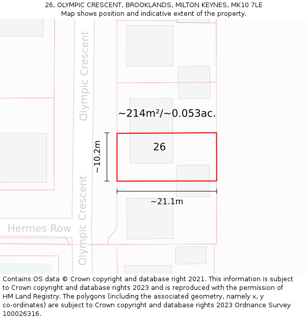 26, OLYMPIC CRESCENT, BROOKLANDS, MILTON KEYNES, MK10 7LE: Plot and title map