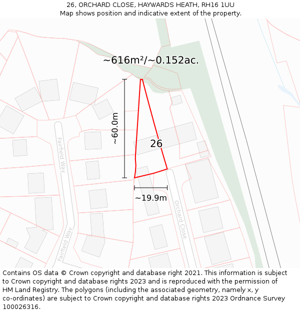 26, ORCHARD CLOSE, HAYWARDS HEATH, RH16 1UU: Plot and title map