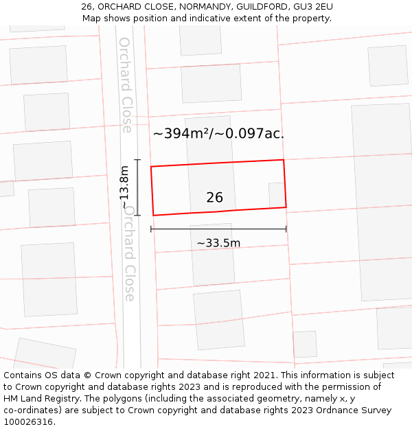 26, ORCHARD CLOSE, NORMANDY, GUILDFORD, GU3 2EU: Plot and title map