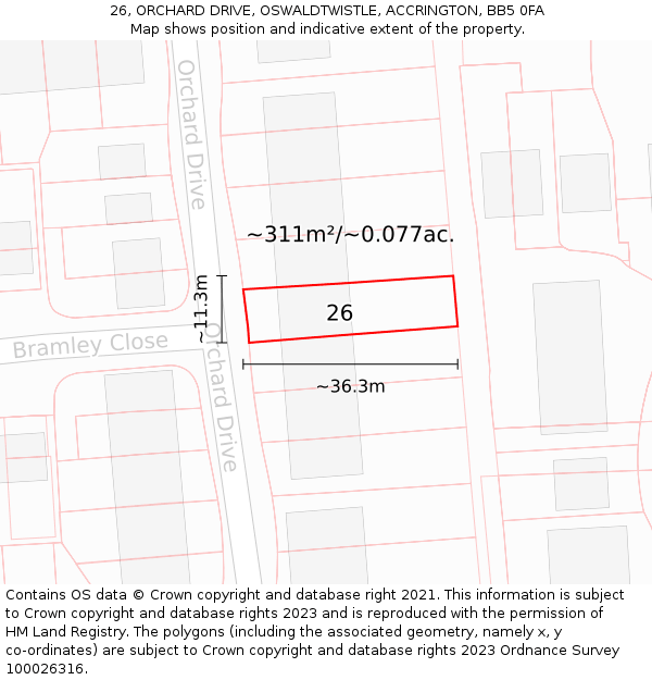 26, ORCHARD DRIVE, OSWALDTWISTLE, ACCRINGTON, BB5 0FA: Plot and title map
