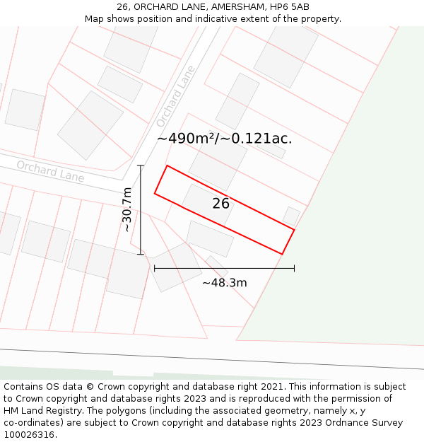 26, ORCHARD LANE, AMERSHAM, HP6 5AB: Plot and title map