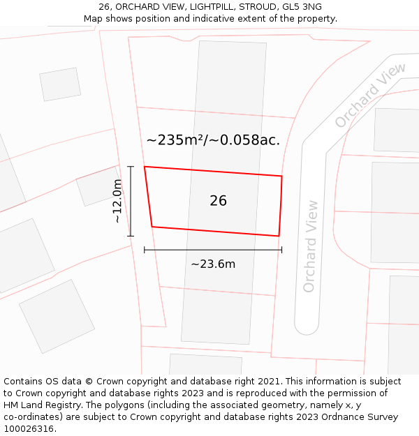 26, ORCHARD VIEW, LIGHTPILL, STROUD, GL5 3NG: Plot and title map