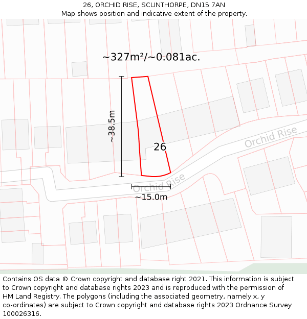 26, ORCHID RISE, SCUNTHORPE, DN15 7AN: Plot and title map