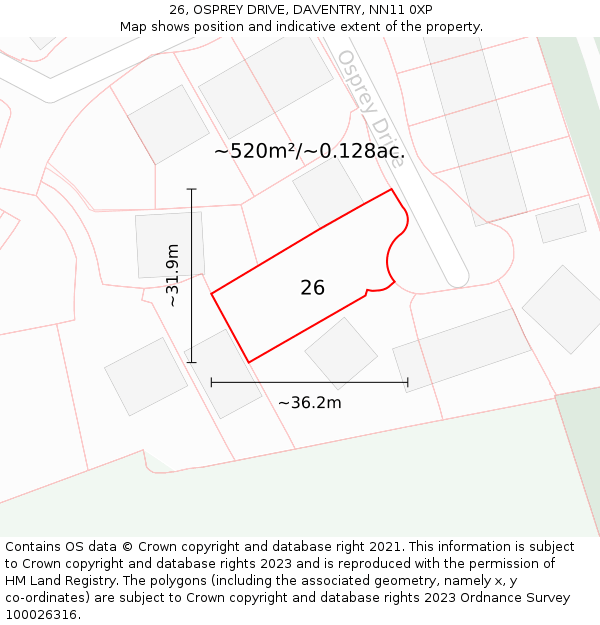 26, OSPREY DRIVE, DAVENTRY, NN11 0XP: Plot and title map
