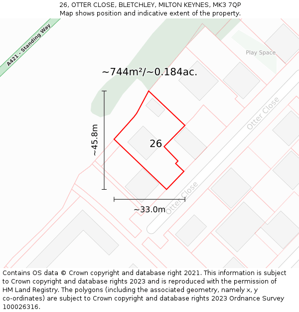 26, OTTER CLOSE, BLETCHLEY, MILTON KEYNES, MK3 7QP: Plot and title map