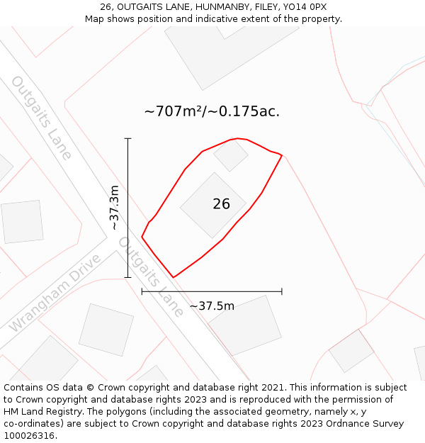 26, OUTGAITS LANE, HUNMANBY, FILEY, YO14 0PX: Plot and title map