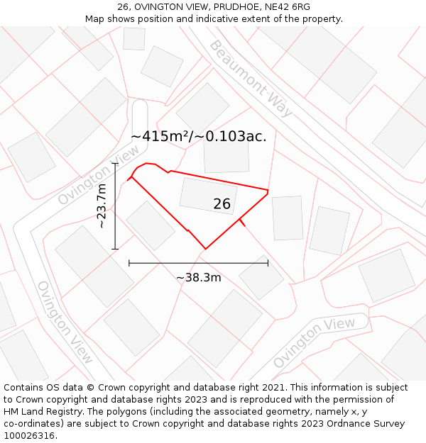 26, OVINGTON VIEW, PRUDHOE, NE42 6RG: Plot and title map