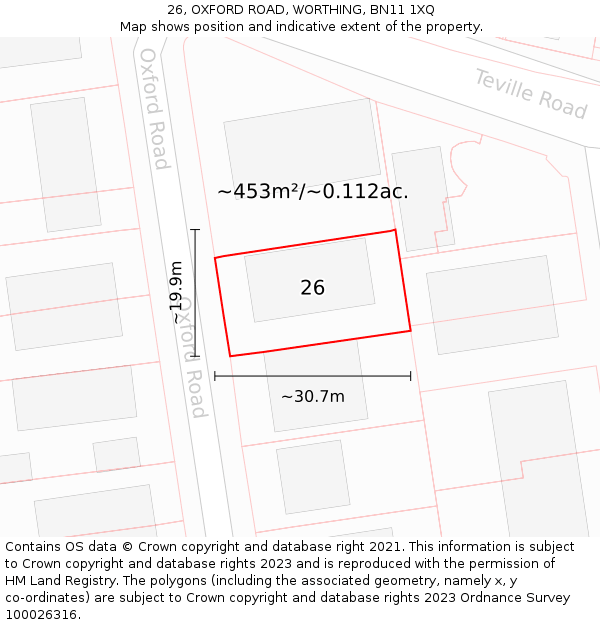26, OXFORD ROAD, WORTHING, BN11 1XQ: Plot and title map