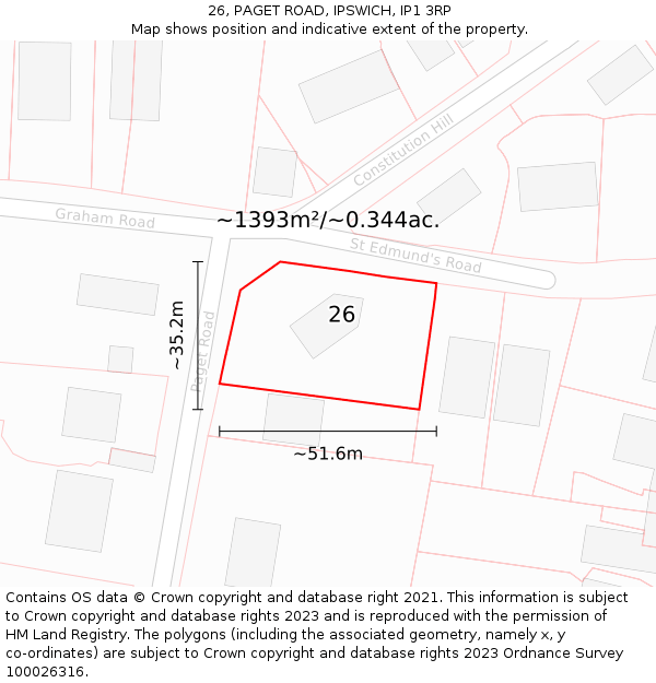 26, PAGET ROAD, IPSWICH, IP1 3RP: Plot and title map