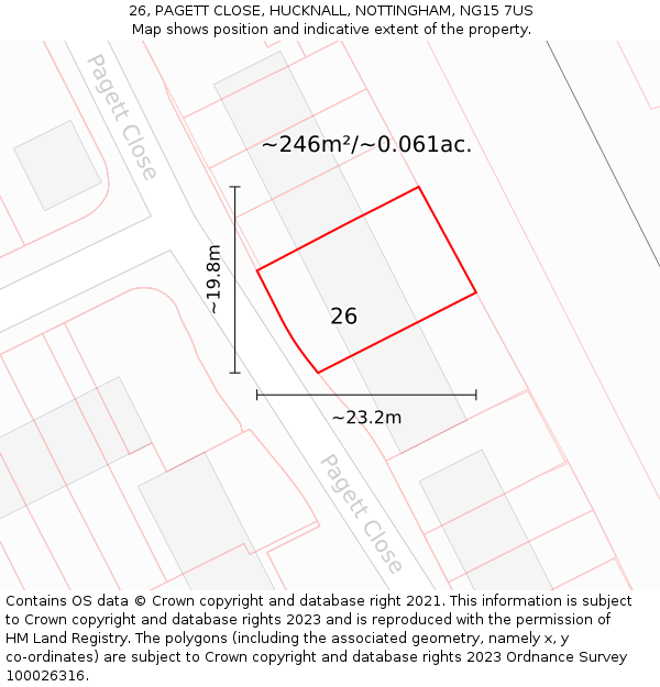 26, PAGETT CLOSE, HUCKNALL, NOTTINGHAM, NG15 7US: Plot and title map