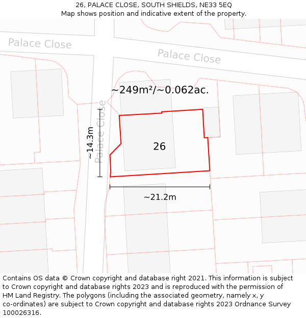 26, PALACE CLOSE, SOUTH SHIELDS, NE33 5EQ: Plot and title map
