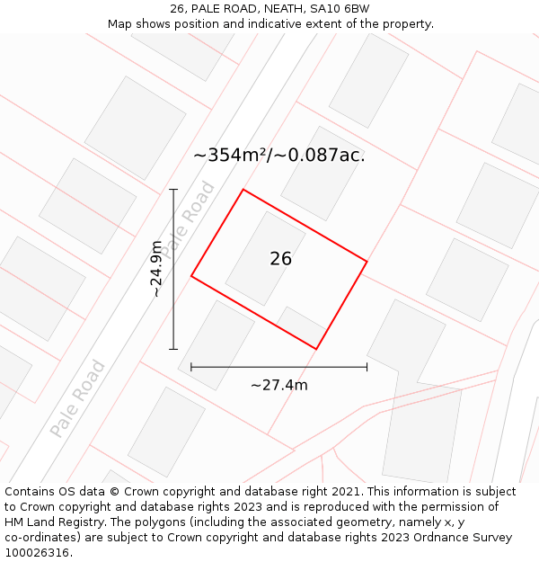 26, PALE ROAD, NEATH, SA10 6BW: Plot and title map