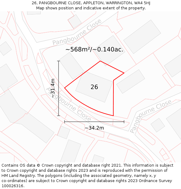 26, PANGBOURNE CLOSE, APPLETON, WARRINGTON, WA4 5HJ: Plot and title map
