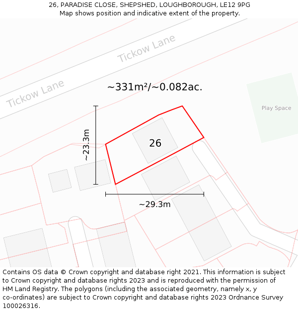 26, PARADISE CLOSE, SHEPSHED, LOUGHBOROUGH, LE12 9PG: Plot and title map