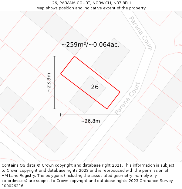 26, PARANA COURT, NORWICH, NR7 8BH: Plot and title map