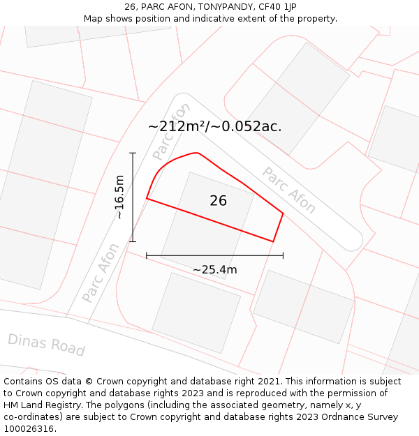 26, PARC AFON, TONYPANDY, CF40 1JP: Plot and title map