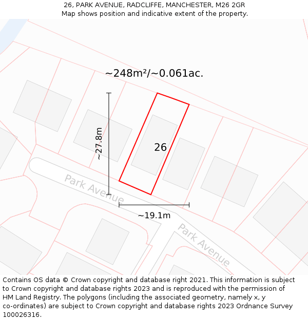 26, PARK AVENUE, RADCLIFFE, MANCHESTER, M26 2GR: Plot and title map