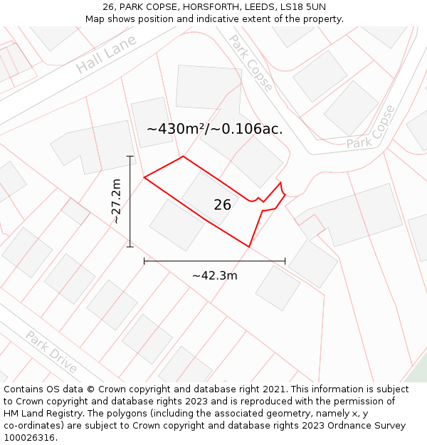 26, PARK COPSE, HORSFORTH, LEEDS, LS18 5UN: Plot and title map