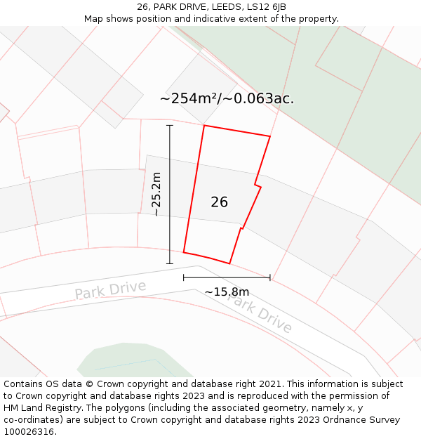 26, PARK DRIVE, LEEDS, LS12 6JB: Plot and title map