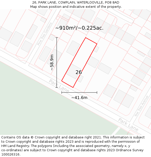 26, PARK LANE, COWPLAIN, WATERLOOVILLE, PO8 8AD: Plot and title map