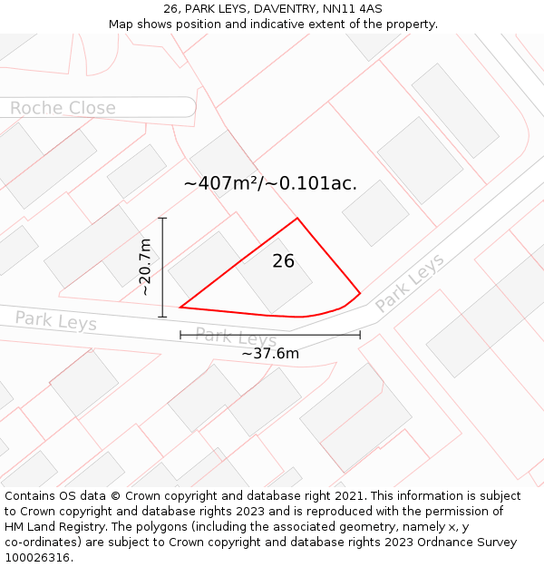 26, PARK LEYS, DAVENTRY, NN11 4AS: Plot and title map