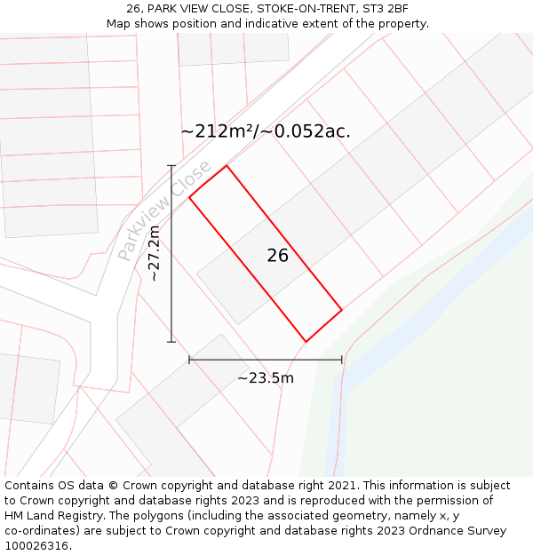 26, PARK VIEW CLOSE, STOKE-ON-TRENT, ST3 2BF: Plot and title map
