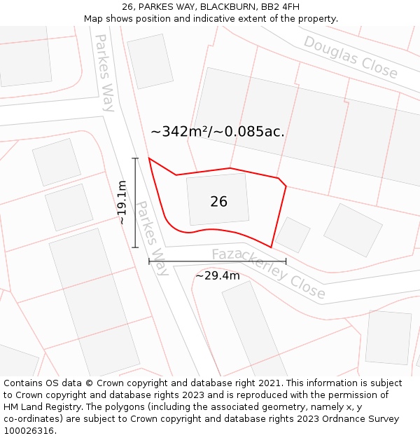 26, PARKES WAY, BLACKBURN, BB2 4FH: Plot and title map