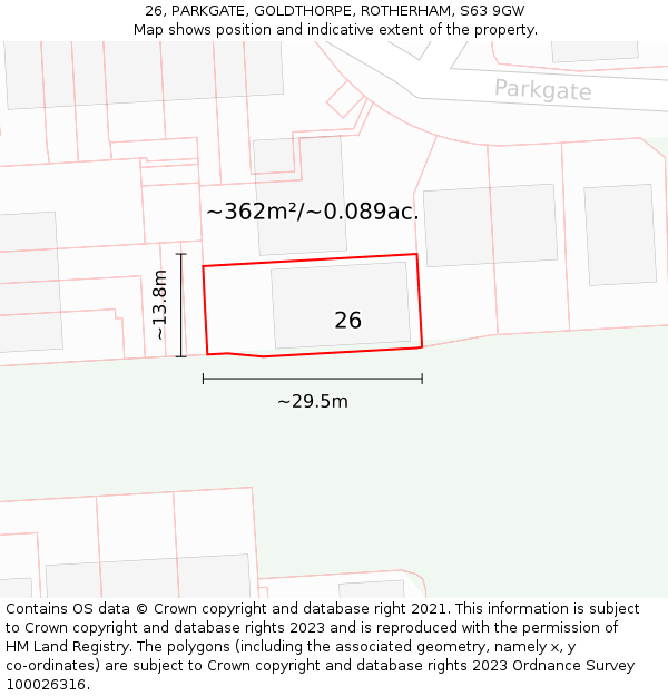 26, PARKGATE, GOLDTHORPE, ROTHERHAM, S63 9GW: Plot and title map
