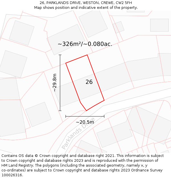 26, PARKLANDS DRIVE, WESTON, CREWE, CW2 5FH: Plot and title map