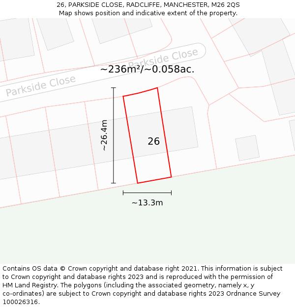 26, PARKSIDE CLOSE, RADCLIFFE, MANCHESTER, M26 2QS: Plot and title map