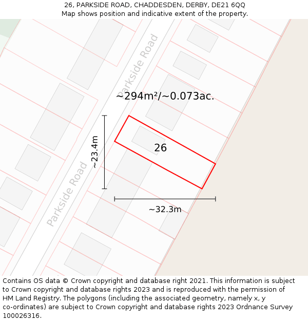 26, PARKSIDE ROAD, CHADDESDEN, DERBY, DE21 6QQ: Plot and title map