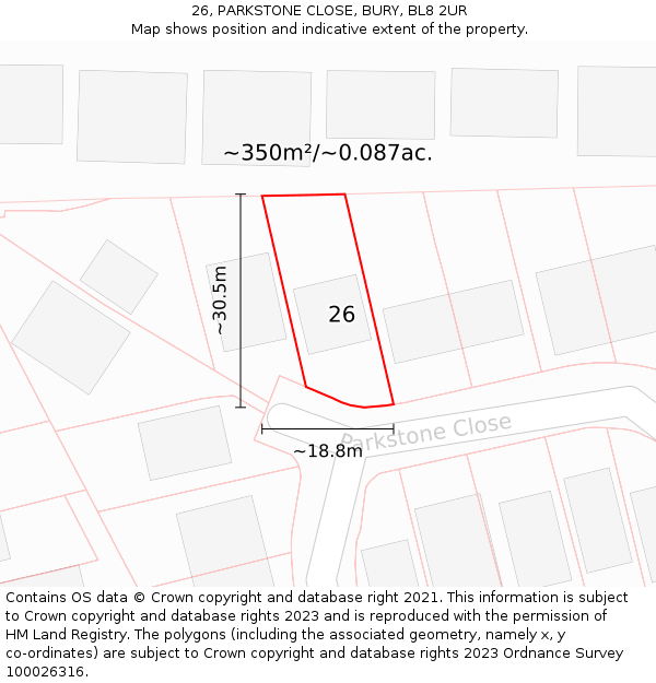 26, PARKSTONE CLOSE, BURY, BL8 2UR: Plot and title map