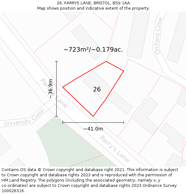 26, PARRYS LANE, BRISTOL, BS9 1AA: Plot and title map
