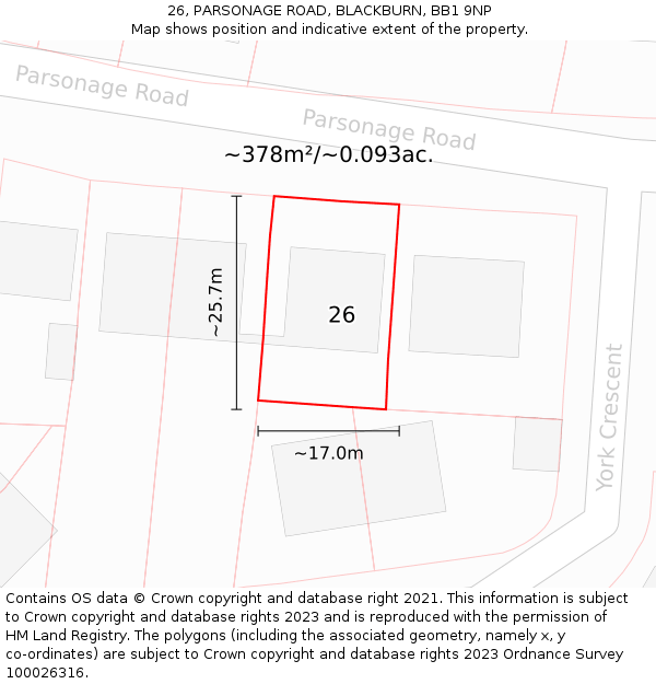 26, PARSONAGE ROAD, BLACKBURN, BB1 9NP: Plot and title map