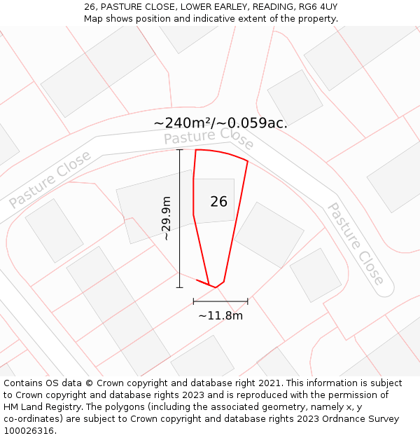 26, PASTURE CLOSE, LOWER EARLEY, READING, RG6 4UY: Plot and title map