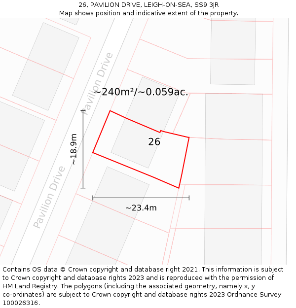 26, PAVILION DRIVE, LEIGH-ON-SEA, SS9 3JR: Plot and title map