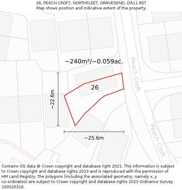 26, PEACH CROFT, NORTHFLEET, GRAVESEND, DA11 8ST: Plot and title map