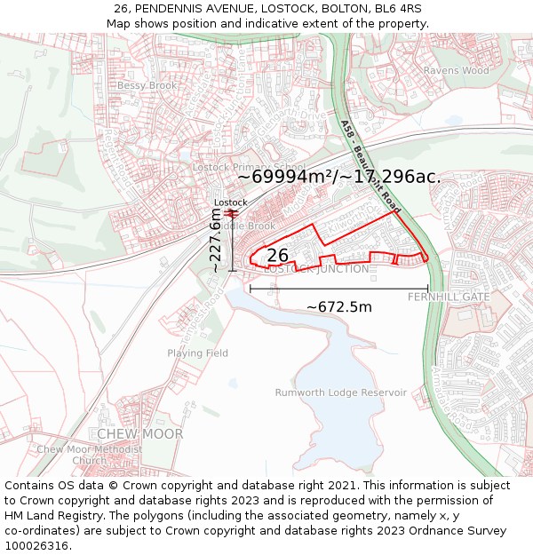 26, PENDENNIS AVENUE, LOSTOCK, BOLTON, BL6 4RS: Plot and title map