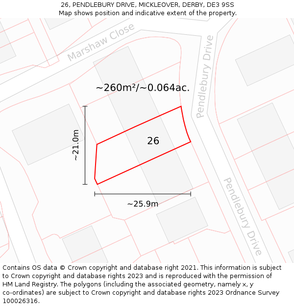 26, PENDLEBURY DRIVE, MICKLEOVER, DERBY, DE3 9SS: Plot and title map