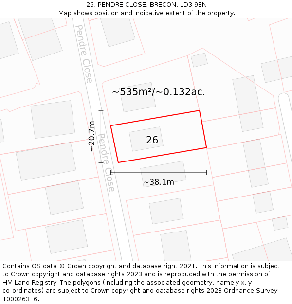 26, PENDRE CLOSE, BRECON, LD3 9EN: Plot and title map